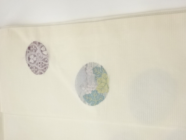  千鳥・梅・兎・葡萄模様織出し夏用名古屋帯